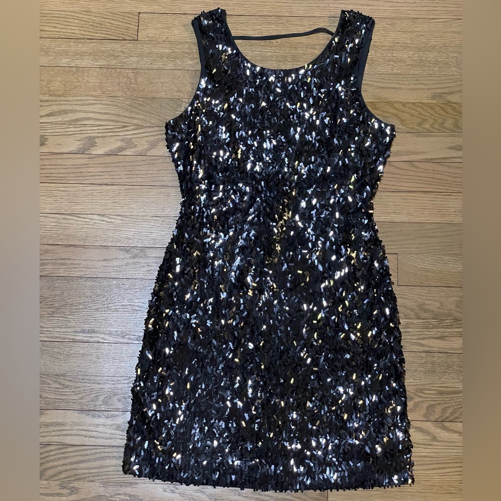 NWT EXPRESS Black Sequin Backless Party Going Out Low Back Mini Dress